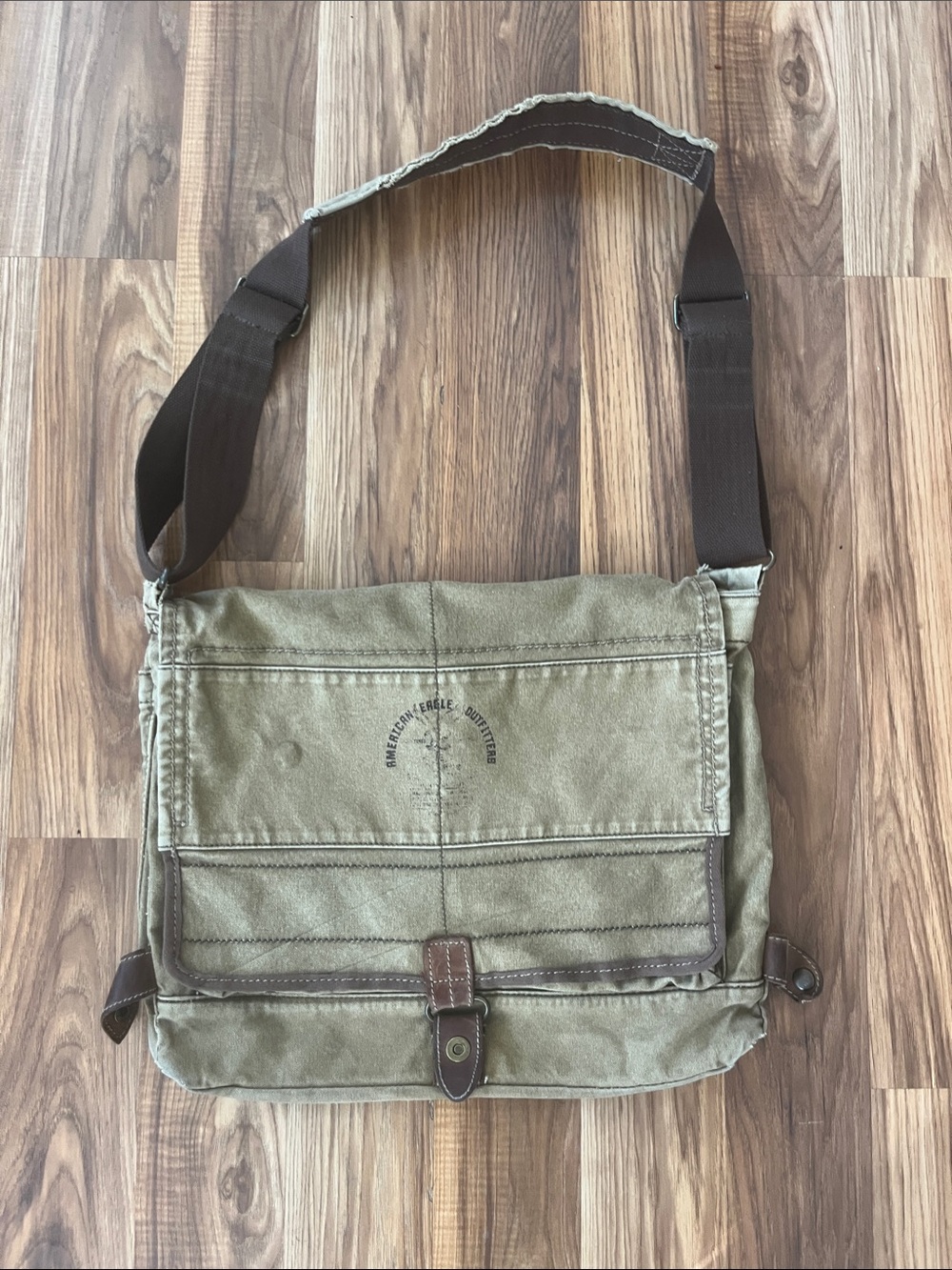 American Eagle Outfitters Olive Greenish Khakis Canvas Messenger Bag / Crossbody